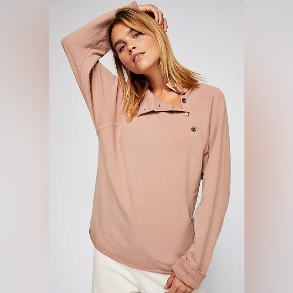 Free People I Can Be Your Pullover Collar Tan Pullover Sweatshirt Size XS